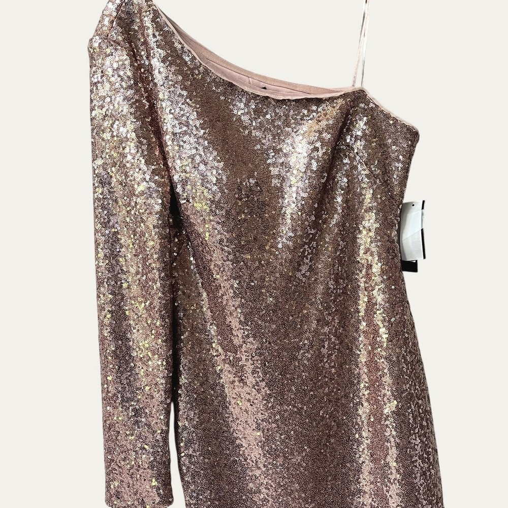 R&M Richards Rose Gold Sequin One Shoulder Dress Womens 10 NWT Party Cocktail - Picture 5 of 14